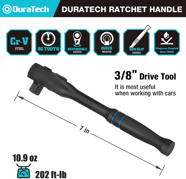 Alt view image 2 of 6 - 3/8-Inch Drive Ratchet, 90-Tooth Quick-Release Ratchet Wrench Reversible, Cr-V Made, 4° Swing, Manganese Phosphate Black Finish, Socket Wrench for Men Women Stocking Stuffer for Men Women