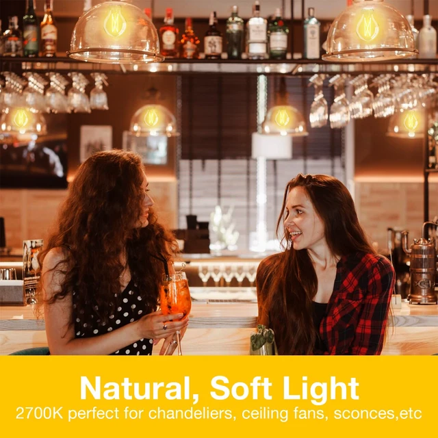 Alt view image 6 of 6 - 24 Pack A19 Vintage LED Edison Bulbs, 60W Equivalent Dimmable LED Bulbs, High Brightness 2700K Warm White, 800 Lumens, 8W E26 Standard Base, CRI80+, Clear Glass Filament Bulb for Living Room