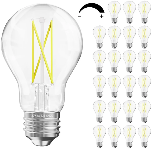 Main image of 24 Pack A19 Vintage LED Edison Bulbs, 60W Equivalent Dimmable LED Bulbs, High Brightness 5000K Daylight, 800 Lumens, 8W E26 Standard Base, Ultra-Bright, CRI80+, Clear Glass Filament Bulb
