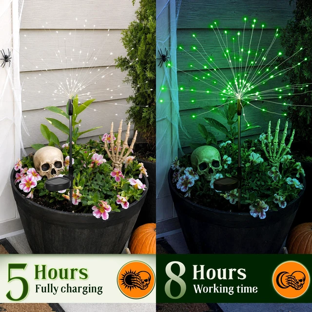 Alt view image 3 of 7 - 4 Pack Solar Firework Lights Outdoor, Halloween Decor, Green 120 LEDs, Fairy Design, Waterproof, Garden Decor, Solar Powered for Yard, Pathway, Flowerbed, Planter, Balcony, Gifts for Mom