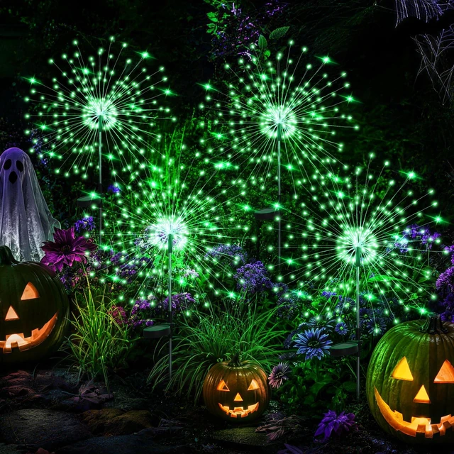 Main image of 4 Pack Solar Firework Lights Outdoor, Halloween Decor, Green 120 LEDs, Fairy Design, Waterproof, Garden Decor, Solar Powered for Yard, Pathway, Flowerbed, Planter, Balcony, Gifts for Mom
