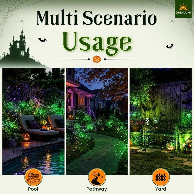 Alt view image 4 of 7 - 4 Pack Solar Firework Lights Outdoor, Halloween Decor, Green 120 LEDs, Fairy Design, Waterproof, Garden Decor, Solar Powered for Yard, Pathway, Flowerbed, Planter, Balcony, Gifts for Mom