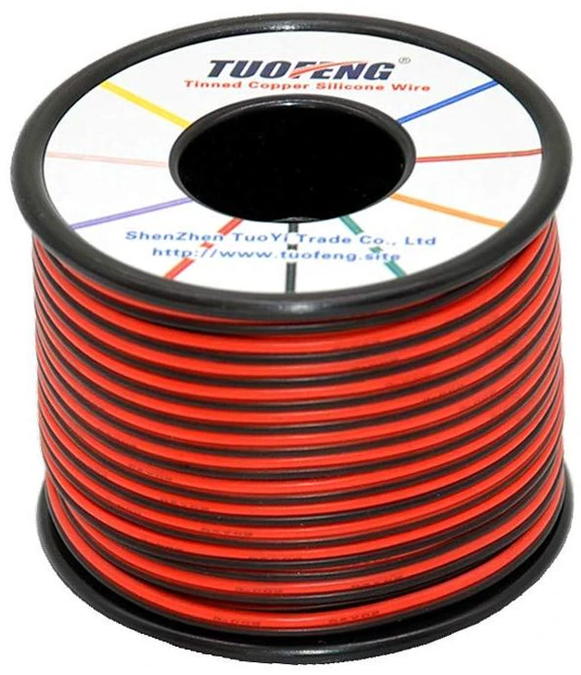 Main image of 22 AWG Silicone Wire, 100ft 2 Conductor Red Black, Tinned Copper Parallel Wire