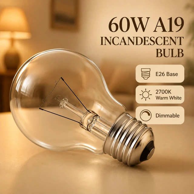 Alt view image 3 of 7 - 6-Pack 60 Watt Incandescent Light Bulbs, A19 E26 Incandescent Bulb Dimmable 2780K Warm White Light, Shatter-Resistant and Durable Bulb