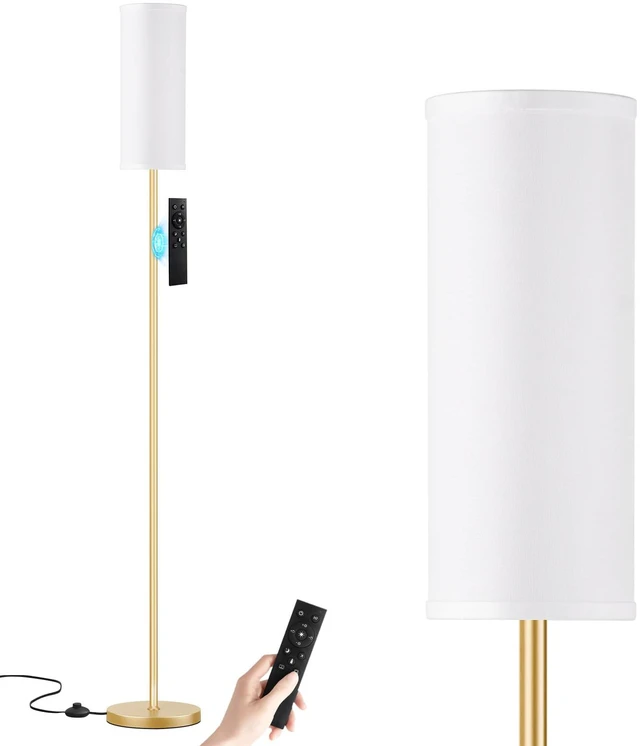 Main image of 64'' Floor Lamps for Living Room with Remote Control and Stepless Dimmable Colors Temperature & Brightness, 9W Bulb Included(White Lampshade & Gold Pole)