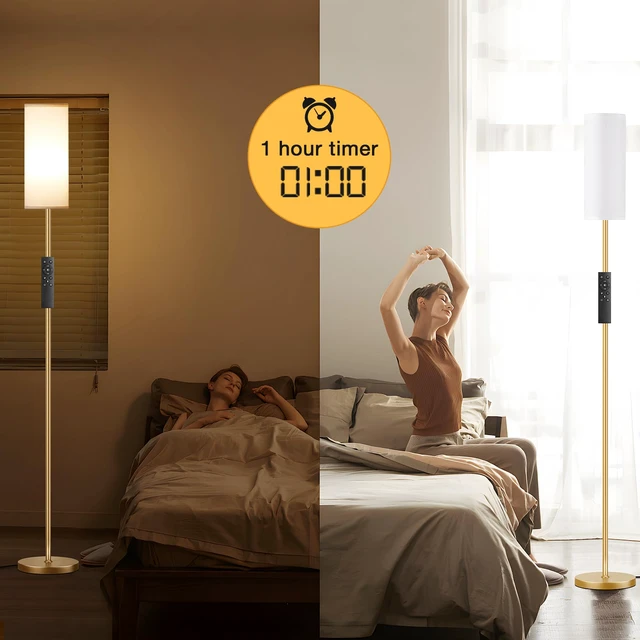 Alt view image 4 of 6 - 64'' Floor Lamps for Living Room with Remote Control and Stepless Dimmable Colors Temperature & Brightness, 9W Bulb Included(White Lampshade & Gold Pole)