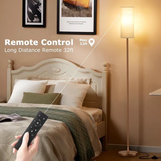 Alt view image 5 of 7 - 64'' Floor Lamps for Living Room with Remote Control and Stepless Dimmable Colors Temperature & Brightness, 9W Bulb Included(Beige Lampshade & Brown Pole)