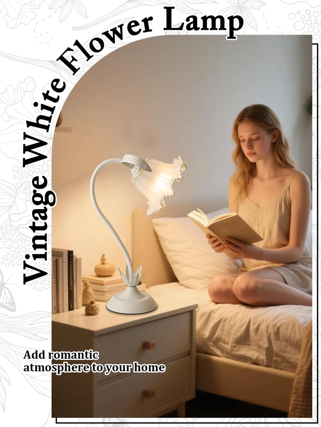 Alt view image 2 of 6 - Flower Table Lamp, LED Reading Light Vintage Night light (White Pearls) 3 Colors Modes Kawaii Bedside Lamps Decor,Living Room Bedroom Room Lighting Table Lamps Home Decoration