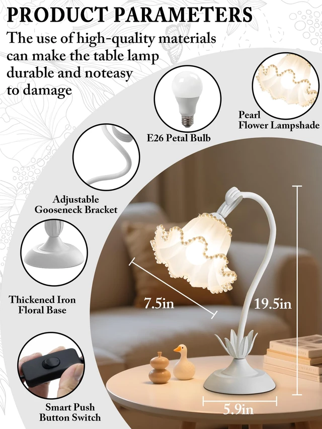 Alt view image 5 of 6 - Flower Table Lamp, LED Reading Light Vintage Night light (White Pearls) 3 Colors Modes Kawaii Bedside Lamps Decor,Living Room Bedroom Room Lighting Table Lamps Home Decoration