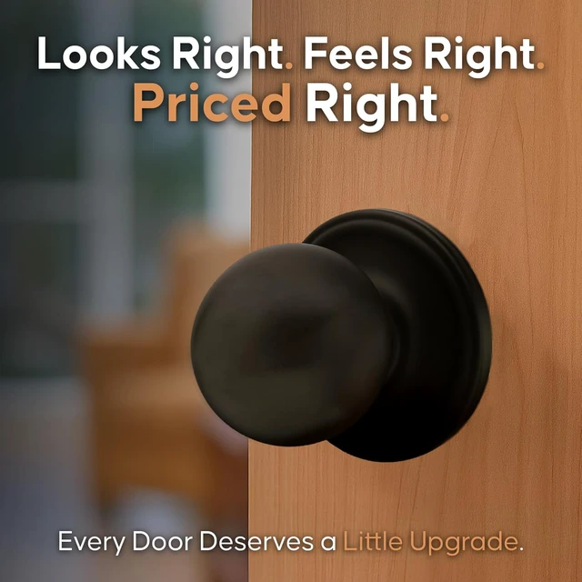 Alt view image 2 of 7 - Passage Interior Door Knob ANSI Grade-3 Certified, Modern Heavy Duty Handle, Easy Install and Reversible for Bedroom, Bathroom & Closets Matte Black (1 Pack)