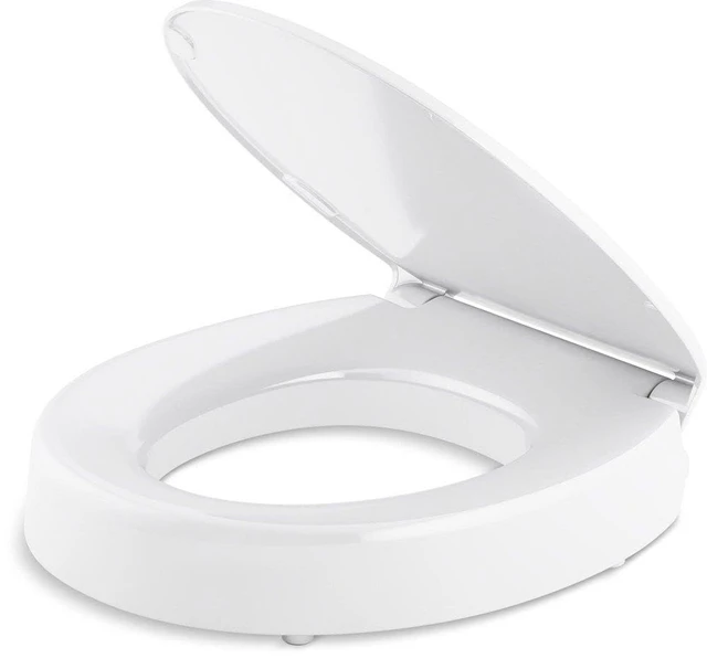 Alt view image 5 of 7 - 25876-0 Hyten 3" Height, Elevated Soft Close Round Toilet Seat, Contoured Seat with Grip-Tight Bumpers, Quick-Attach Hardware, White
