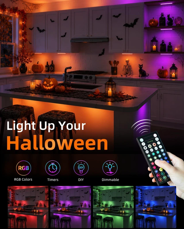 Alt view image 4 of 7 - 80RGB Under Cabinet Lighting, Shelf Lights, Led Light Bar Rechargeable, Wireless, Battery Powered, Ambient Lighting, Magnetic, Color Changing, Memory Function, 4Pack