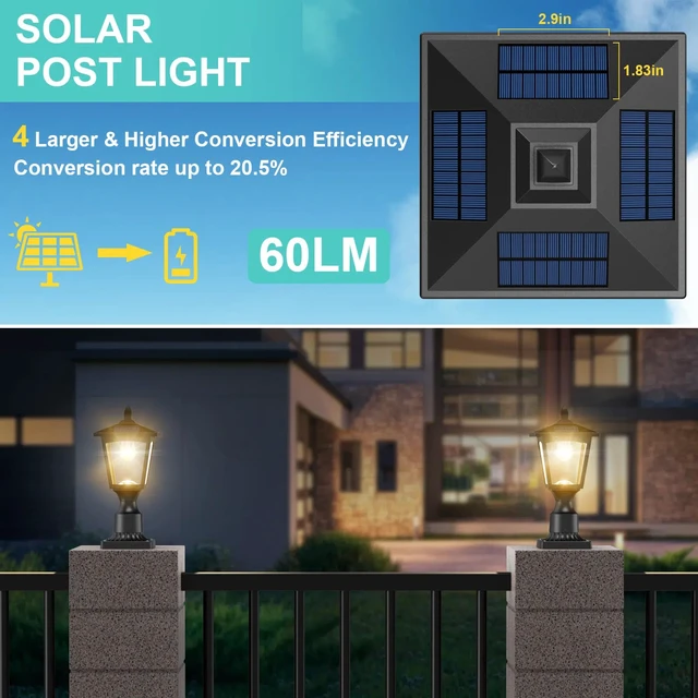 Alt view image 2 of 7 - Solar Post Lights, 3000K Dusk to Dawn Solar Lamp Post Light with Pier Mount Base, Solar Post Lights Outdoor Waterproof for Garden Yard Landscape Pole Pillar, Outside Decorative Lamp(Warm White)