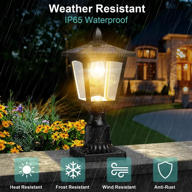 Alt view image 4 of 7 - Solar Post Lights, 3000K Dusk to Dawn Solar Lamp Post Light with Pier Mount Base, Solar Post Lights Outdoor Waterproof for Garden Yard Landscape Pole Pillar, Outside Decorative Lamp(Warm White)