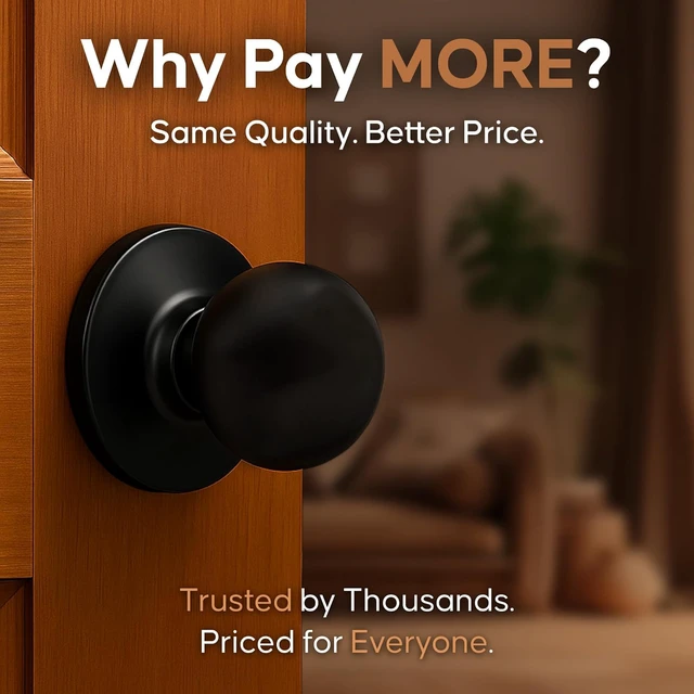 Alt view image 6 of 7 - Passage Interior Door Knob ANSI Grade-3 Certified, Modern Heavy Duty Handle, Easy Install and Reversible for Bedroom, Bathroom & Closets Matte Black (1 Pack)