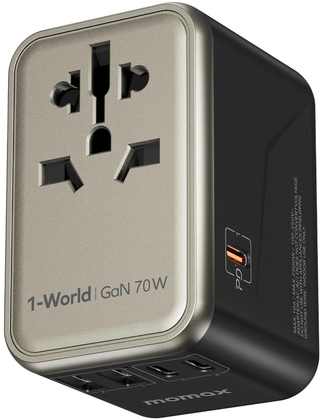 Main image of 70W GaN Universal Travel Adapter, All-in-One Travel Charging UK/EU/US/AU/JP Compatible Travel Essential, 3 USB-C PD Ports & 2 USB-A Ports for Laptop, Phone & More