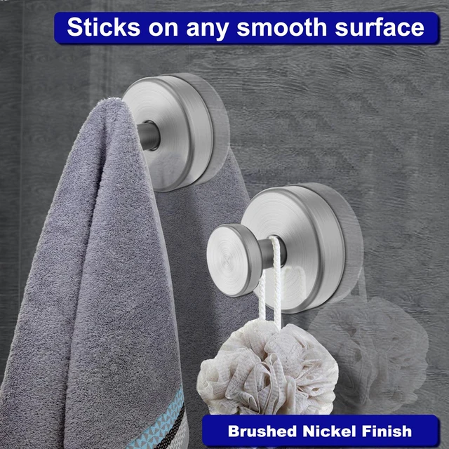 Alt view image 6 of 7 - Suction Cup Hooks for Shower, Removable Towel Hooks for Bathroom Window Glass Door Wall, Bath Robe Looafh Hook for Hanging - 4 Pack, Silver