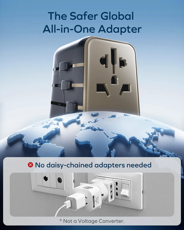 Alt view image 7 of 7 - 70W GaN Universal Travel Adapter, All-in-One Travel Charging UK/EU/US/AU/JP Compatible Travel Essential, 3 USB-C PD Ports & 2 USB-A Ports for Laptop, Phone & More
