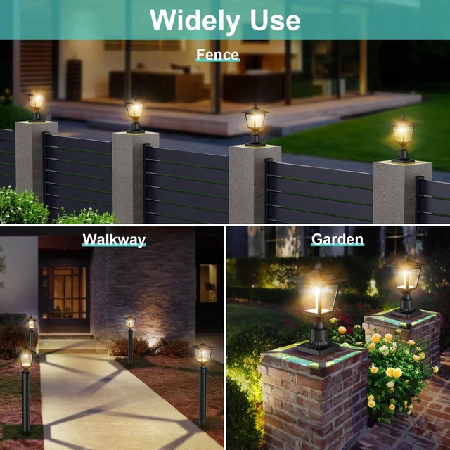 Alt view image 7 of 7 - Solar Post Lights, 3000K Dusk to Dawn Solar Lamp Post Light with Pier Mount Base, Solar Post Lights Outdoor Waterproof for Garden Yard Landscape Pole Pillar, Outside Decorative Lamp(Warm White)