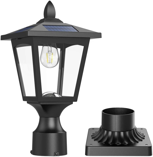 Main image of Solar Post Lights, 6000K Dusk to Dawn Solar Lamp Post Light with Pier Mount Base, Solar Post Lights Outdoor Waterproof for Garden Yard Landscape Pole Pillar, Outside Decorative Lamp(Cool White)