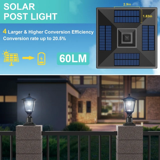 Alt view image 2 of 7 - Solar Post Lights, 6000K Dusk to Dawn Solar Lamp Post Light with Pier Mount Base, Solar Post Lights Outdoor Waterproof for Garden Yard Landscape Pole Pillar, Outside Decorative Lamp(Cool White)