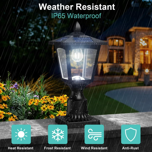 Alt view image 4 of 7 - Solar Post Lights, 6000K Dusk to Dawn Solar Lamp Post Light with Pier Mount Base, Solar Post Lights Outdoor Waterproof for Garden Yard Landscape Pole Pillar, Outside Decorative Lamp(Cool White)