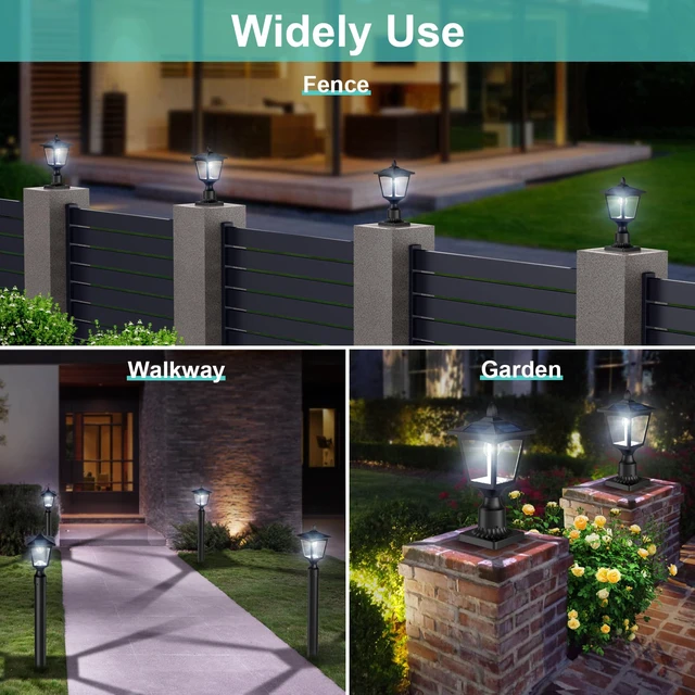 Alt view image 7 of 7 - Solar Post Lights, 6000K Dusk to Dawn Solar Lamp Post Light with Pier Mount Base, Solar Post Lights Outdoor Waterproof for Garden Yard Landscape Pole Pillar, Outside Decorative Lamp(Cool White)