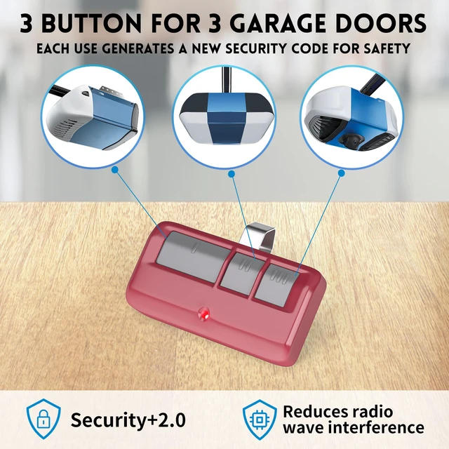 Alt view image 5 of 7 - 1 for Chamberlain LiftMaster Craftsman Garage Door Opener Remote 893LM 893Max 971LM Universal, Red