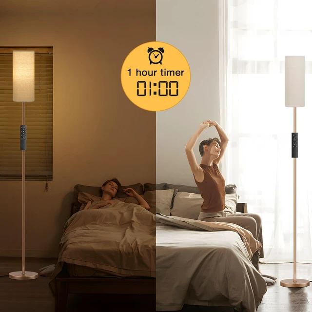 Alt view image 3 of 7 - 64'' Floor Lamps for Living Room with Remote Control and Stepless Dimmable Colors Temperature & Brightness, 9W Bulb Included(Beige Lampshade & Brown Pole)