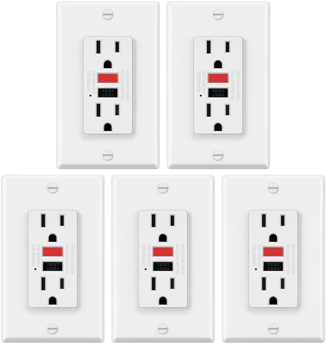 Main image of 5 Pack 15A GFCI Outlets, Decor GFI Receptacles, ETL Listed Slim Design, Non-Tamper Resistant with LED Indicator, 15 Amp Ground Fault Circuit Interrupter, Wallplate Included