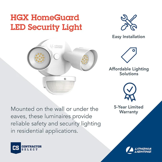 Alt view image 2 of 7 - HomeGuard 2-Light LED Outdoor Flood Lights, Motion Sensor White Motion Sensor Outdoor Lights with Dusk to Dawn, 4000K Cool White, Round Heads (HGX LED 2RH 40K 120 MO WH M2)