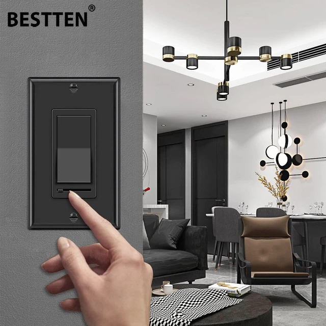 Alt view image 2 of 6 - 6PK Dimmer Wall Light Switch, Single Pole or 3-Way Dimmer Switches UL Listed, Compatible with Dimmable LED, CFL, Incandescent and Halogen Bulb, 120VAC, Decorator Wall Plate Included, Black