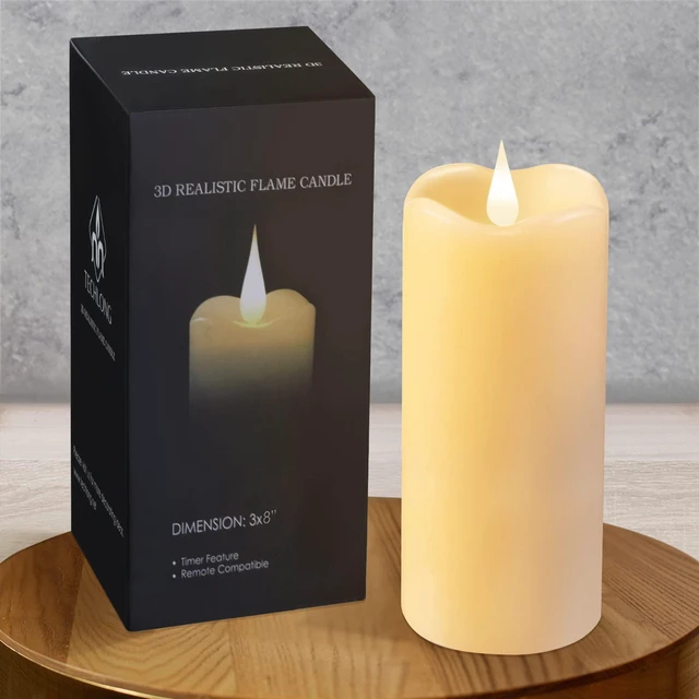 Main image of Flickering Flameless Candles with 3D Moving Flame, Last 1000+ Hours Battery Operated Candles with Timer, Ivory Real Wax Pillar Electric LED Candle for Wedding Christmas Party/3" x 8"
