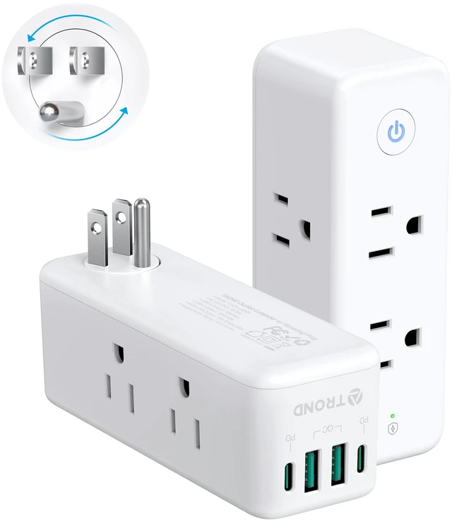 Main image of 2 Pack Outlet Extender with 360 Rotating Plug and PD20W USB C Charger 6-Outlet Surge Protector with On/Off Switch, Sideways Plug Adapter with 4 USB Ports to Free up Sockets in Kitchen, Bathroom