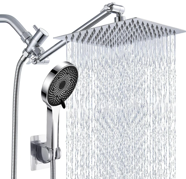 Alt view image 2 of 7 - Shower Head,10Rain Shower Head with Handheld Spray Combo and Adjustable Extension Arm/3-Way Flow Regulator/Shower System,High Pressure Rain Fall Hose,Chrome
