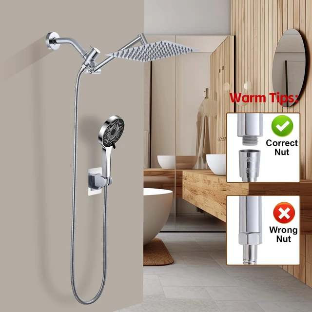 Alt view image 7 of 7 - Shower Head,10Rain Shower Head with Handheld Spray Combo and Adjustable Extension Arm/3-Way Flow Regulator/Shower System,High Pressure Rain Fall Hose,Chrome