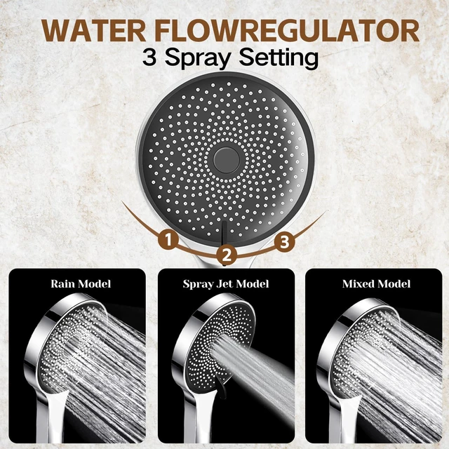 Alt view image 5 of 7 - Shower Head,10Rain Shower Head with Handheld Spray Combo and Adjustable Extension Arm/3-Way Flow Regulator/Shower System,High Pressure Rain Fall Hose,Chrome