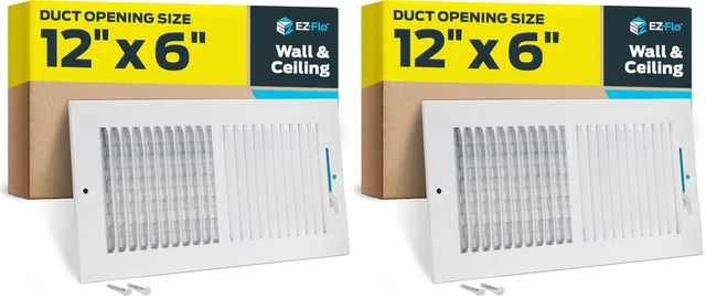 Main image of 12 x 6 Inch (Duct Opening) Air Vent Cover for Wall or Ceiling, Two-Way Ventilation Register, Solid Steel HVAC Register Cover, White, 61612 (Pack of 2)