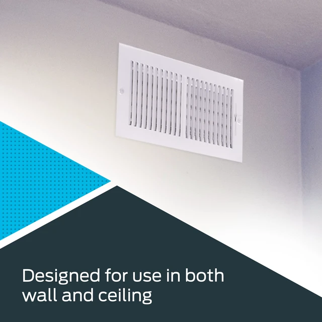 Alt view image 3 of 7 - 12 x 6 Inch (Duct Opening) Air Vent Cover for Wall or Ceiling, Two-Way Ventilation Register, Solid Steel HVAC Register Cover, White, 61612 (Pack of 2)