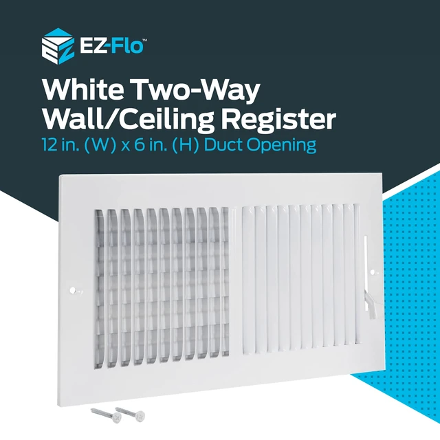 Alt view image 2 of 7 - 12 x 6 Inch (Duct Opening) Air Vent Cover for Wall or Ceiling, Two-Way Ventilation Register, Solid Steel HVAC Register Cover, White, 61612 (Pack of 2)