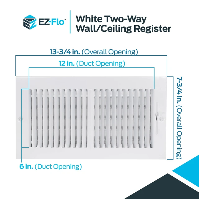 Alt view image 6 of 7 - 12 x 6 Inch (Duct Opening) Air Vent Cover for Wall or Ceiling, Two-Way Ventilation Register, Solid Steel HVAC Register Cover, White, 61612 (Pack of 2)
