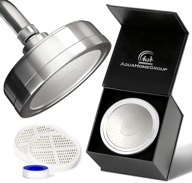 Main image of Filtered Shower Head, Chrome, 2-Stage, 2.5 GPM, 2 Cartridges 2-stage filtration with Vitamin C & E reduces chlorine. Wall-mounted, chrome design delivers a high-pressure rain effect