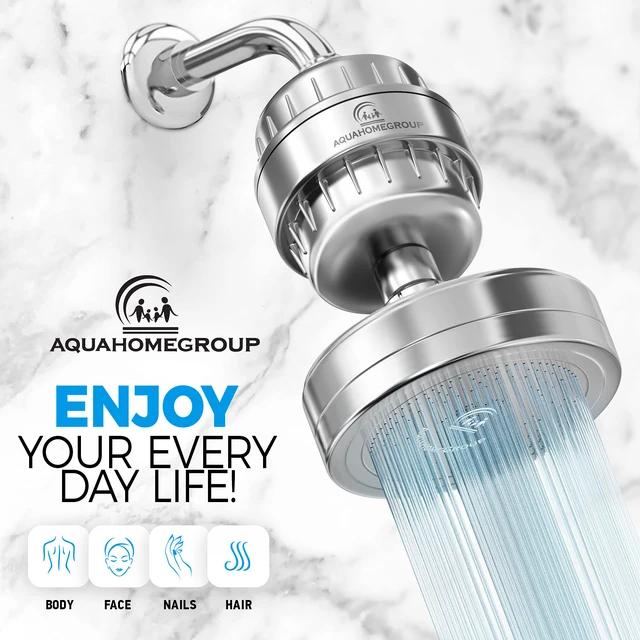 Alt view image 4 of 7 - Filtered Shower Head, Chrome, 2-Stage, 2.5 GPM, 2 Cartridges 2-stage filtration with Vitamin C & E reduces chlorine. Wall-mounted, chrome design delivers a high-pressure rain effect