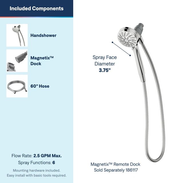 Alt view image 3 of 7 - Engage Magnetix Chrome 3.5-Inch Six-Function Detachable Handheld Showerhead with Magnetic Docking System, 26100