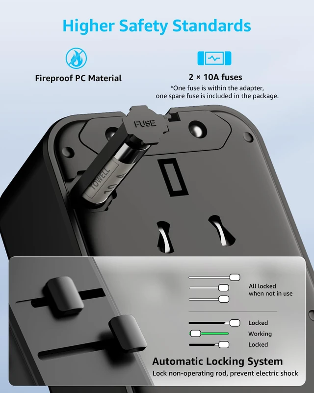 Alt view image 5 of 7 - Air Universal Travel Adapter 3 USB-C 1 USB-A Cover 200+ Countries GaN 45W, International Plug Adapter, All in One Portable Adapter, NOT A Voltage Converter, for USA, UK, EU, AU (Black)