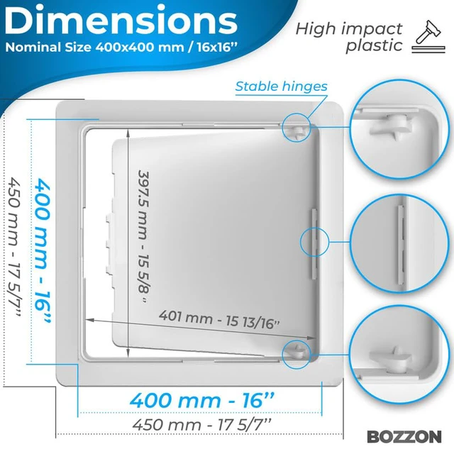 Alt view image 2 of 7 - Access Panel for Drywall - 16 x 16 in - Wall Hole Cover - Access Door - Plumbing Access Panel for Drywall - Heavy Durable Plastic White