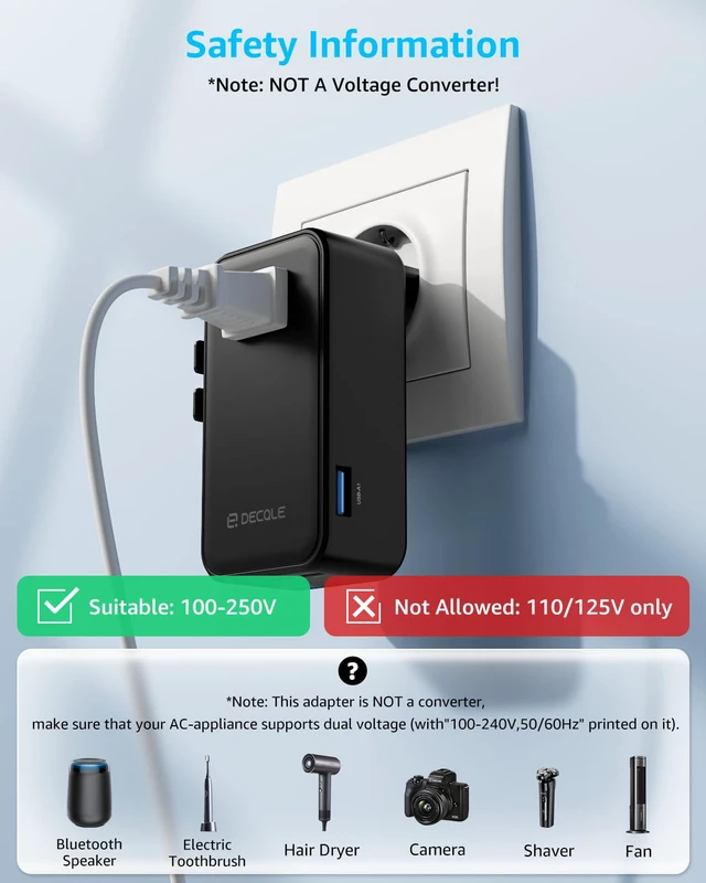 Alt view image 7 of 7 - Air Universal Travel Adapter 3 USB-C 1 USB-A Cover 200+ Countries GaN 45W, International Plug Adapter, All in One Portable Adapter, NOT A Voltage Converter, for USA, UK, EU, AU (Black)