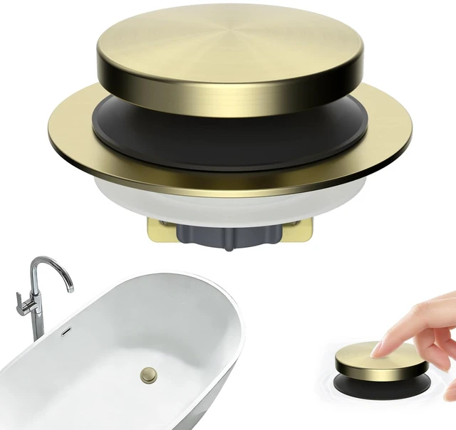 Main image of 3 in 1 Metal Bathtub Drain Stopper, Universal Pop Up Tub Stopper Bathtub Drain Hair Catcher, Removable & Anti-Clogging Filter Basket, Fit 1.5''-2.4'' Drain, Brass Bullet Core, Brushed Gold