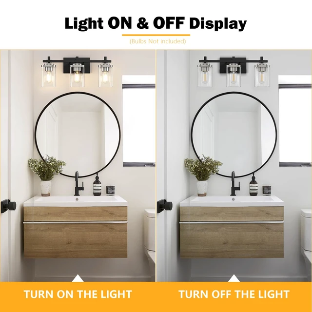 Alt view image 6 of 7 - 3-Lights Black and Brushed Nickel Bathroom Light Fixtures, Modern Black and Nickel Vanity Light with Clear Glass Shade, Wall Mount Lights Over Mirror for Bedroom Hallway Living Room