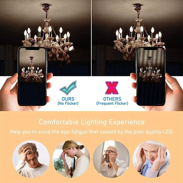 Alt view image 6 of 7 - 12 Pack Dimmable E12 LED Candelabra Bulb 4000K Daylight 60W 600LM CRI 85+ AC 120V Type B Bulb for Chandeliers, Ceiling Fans, Clear Glass Candle Shape, Vintage Filament